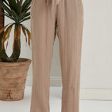 Begonville Fia Belted Gauze Cotton Loose Pants - Beige