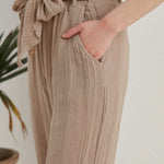 Begonville Fia Belted Gauze Cotton Loose Pants - Beige