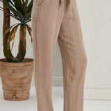 Begonville Fia Belted Gauze Cotton Loose Pants - Beige