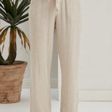 Begonville Fia Belted Gauze Cotton Loose Pants - Linen