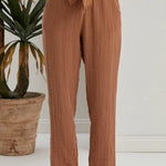 Begonville Fia Belted Gauze Cotton Loose Pants - Cinnamon