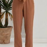 Begonville Fia Belted Gauze Cotton Loose Pants - Cinnamon