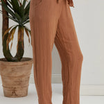 Begonville Fia Belted Gauze Cotton Loose Pants - Cinnamon