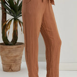 Begonville Fia Belted Gauze Cotton Loose Pants - Cinnamon