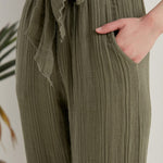 Begonville Fia Belted Gauze Cotton Loose Pants - Olive