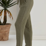 Begonville Fia Belted Gauze Cotton Loose Pants - Olive