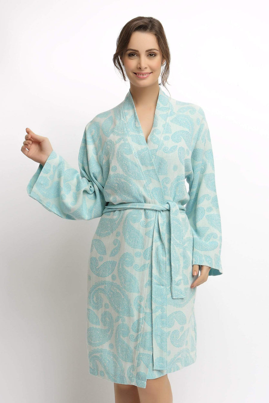 Paisley Cotton Robe - Turquoise