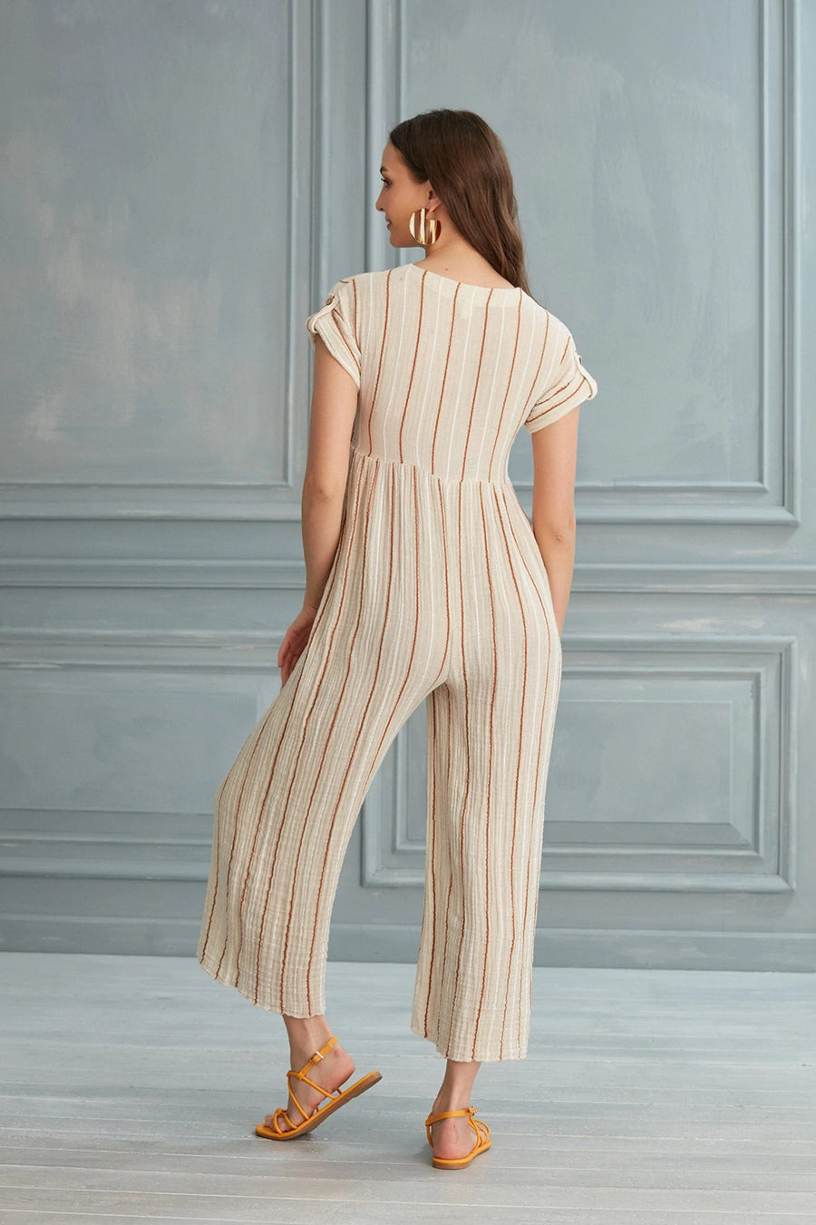 Begonville Jumpsuit Donna Linen Jumpsuit - Brown Lines