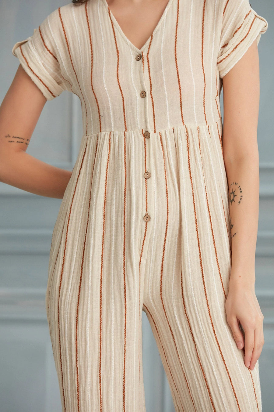 Begonville Jumpsuit Donna Linen Jumpsuit - Brown Lines