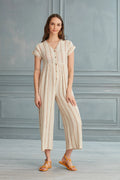 Donna Linen Jumpsuit - Brown Lines