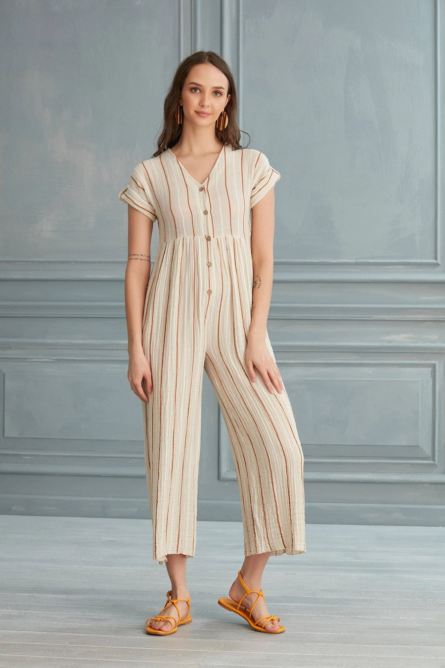 Begonville Jumpsuit Donna Linen Jumpsuit - Brown Lines