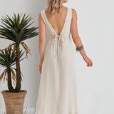 Lucy Cinched Waist Flowy Dress - Linen Ecru
