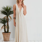 Lucy Cinched Waist Flowy Dress - Linen Ecru