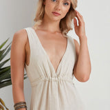 Lucy Cinched Waist Flowy Dress - Linen Ecru