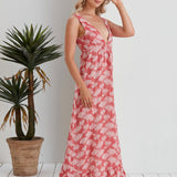 Lucy Cinched Waist Flowy Dress - Red