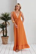Lucy Cinched Waist Flowy Dress - Orange