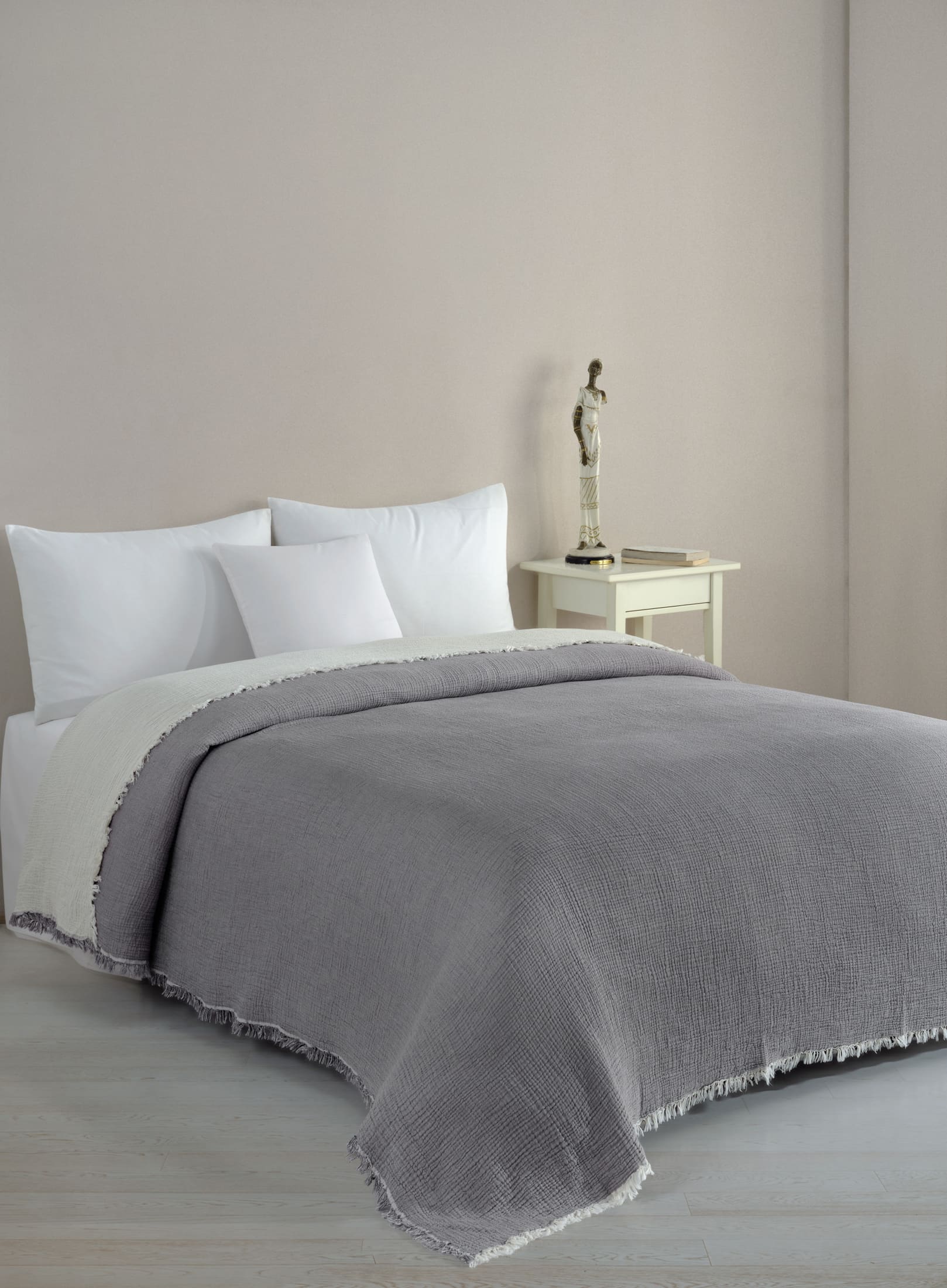 Begonville Bedspread Cloudy 4-Ply Cotton Blanket - Grey