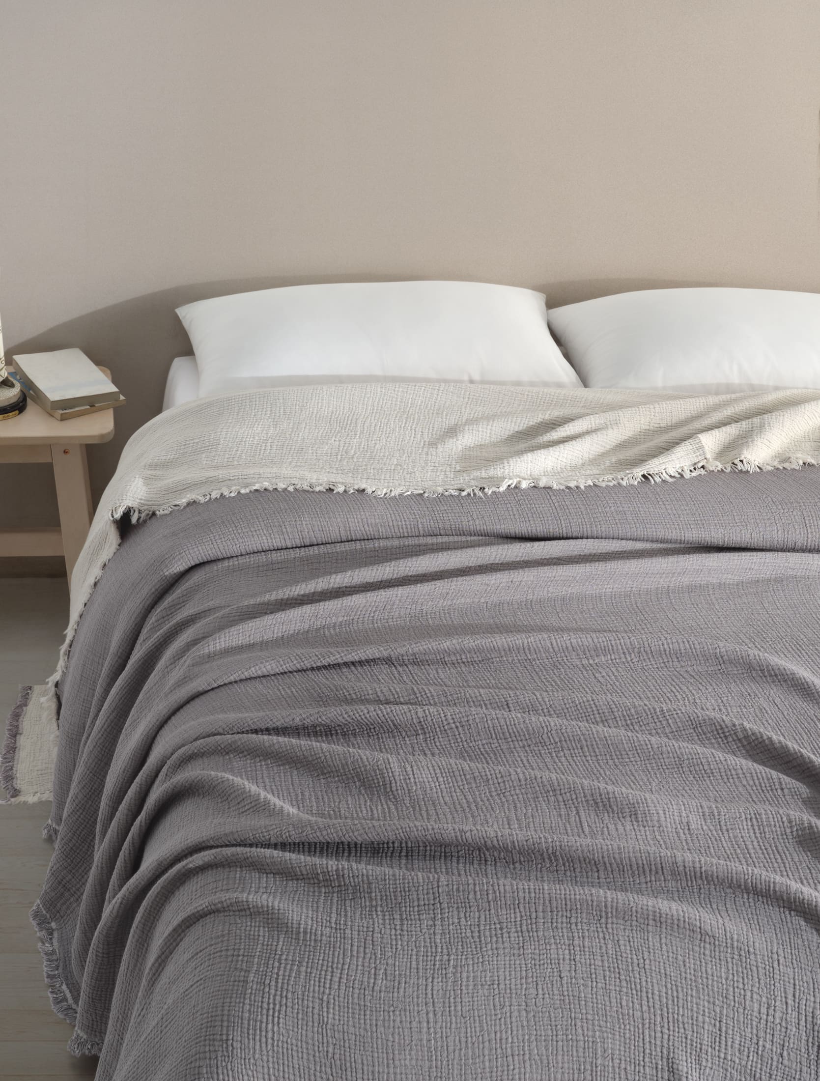 Begonville Bedspread Cloudy 4-Ply Cotton Blanket - Grey