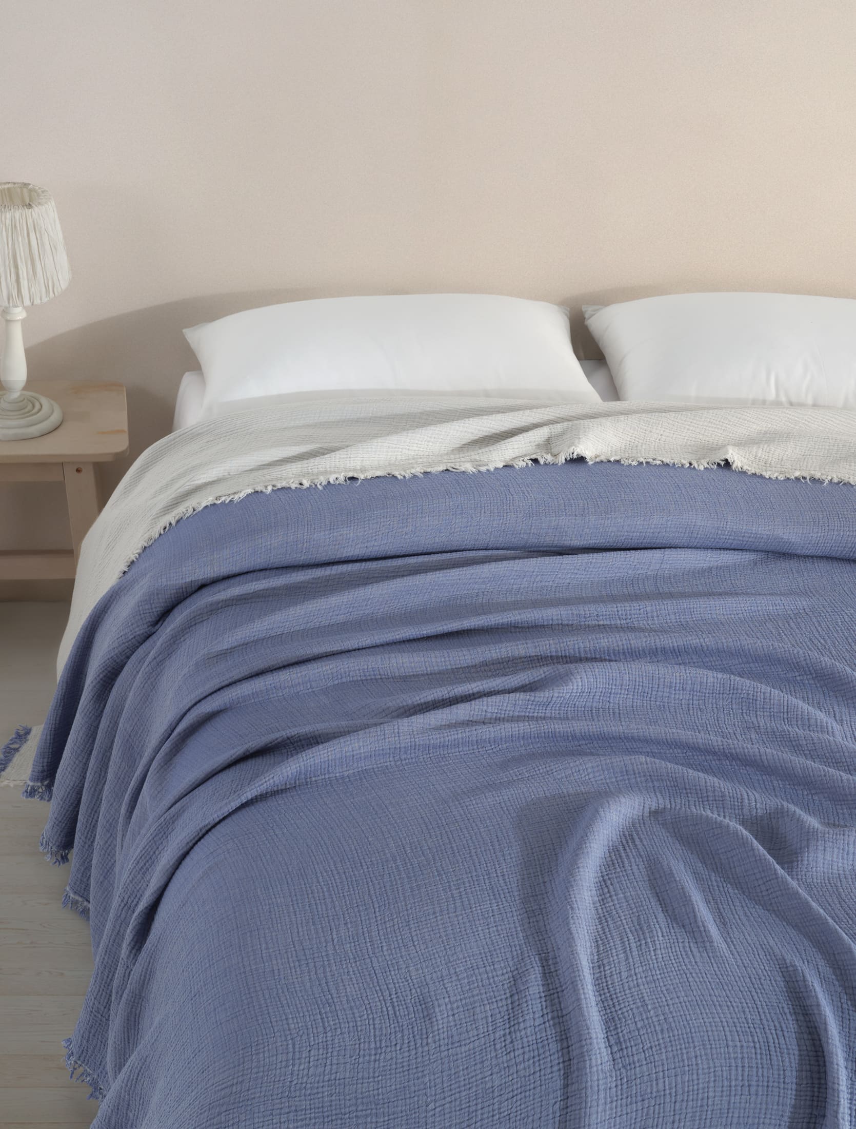 Begonville Bedspread Cloudy 4-Ply Cotton Blanket - Blue