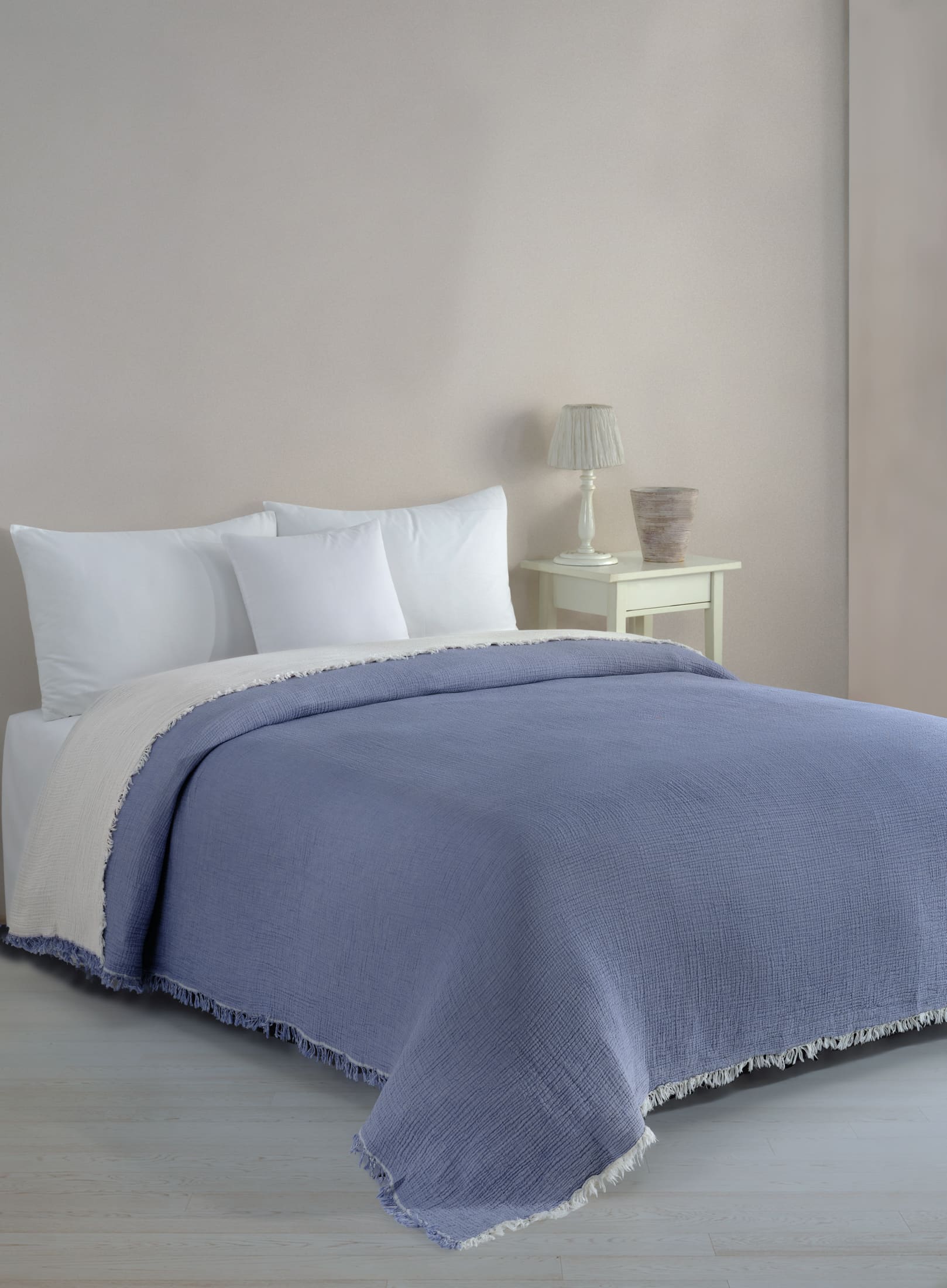 Begonville Bedspread Cloudy 4-Ply Cotton Blanket - Blue