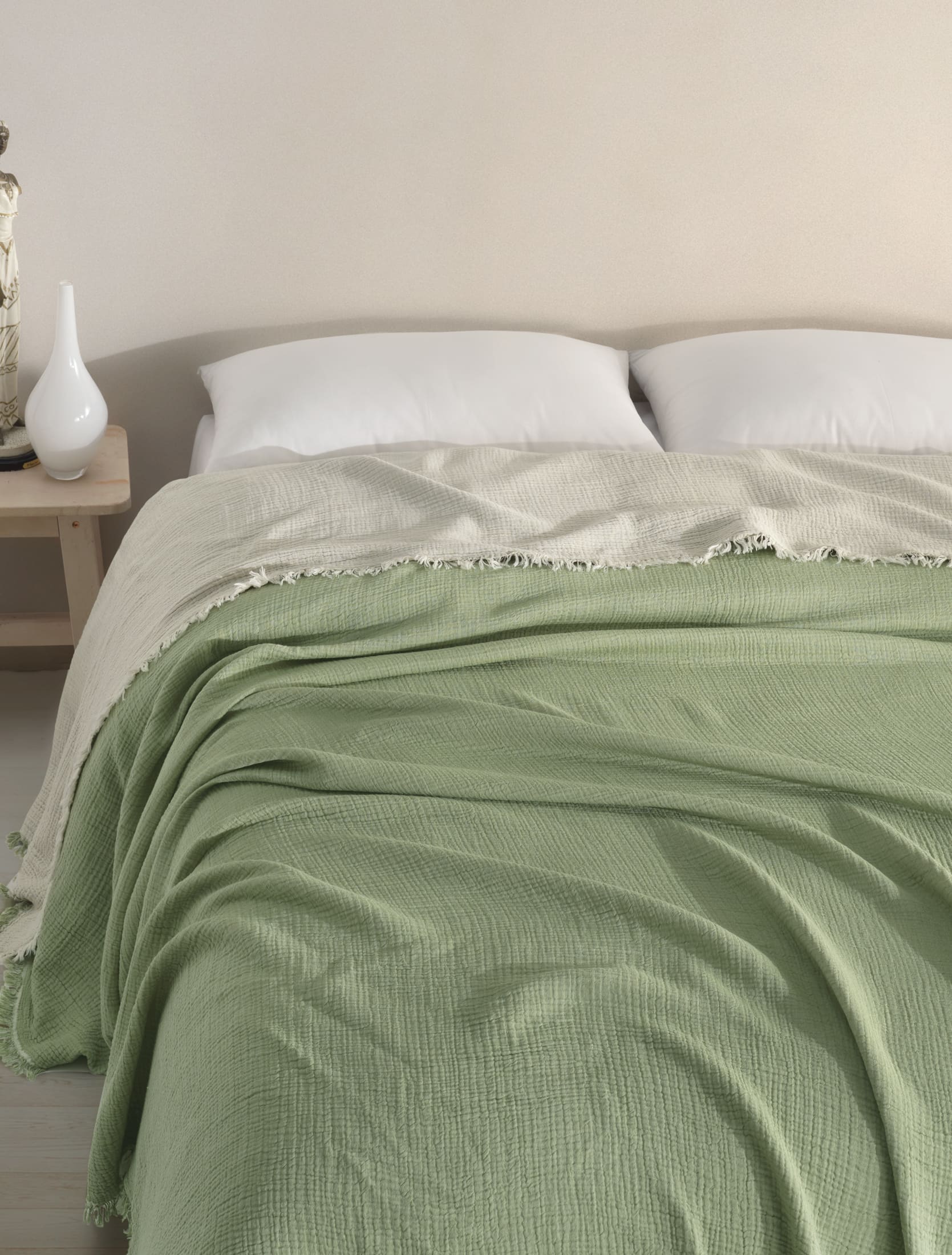 Begonville Bedspread Cloudy 4-Ply Cotton Blanket - Green