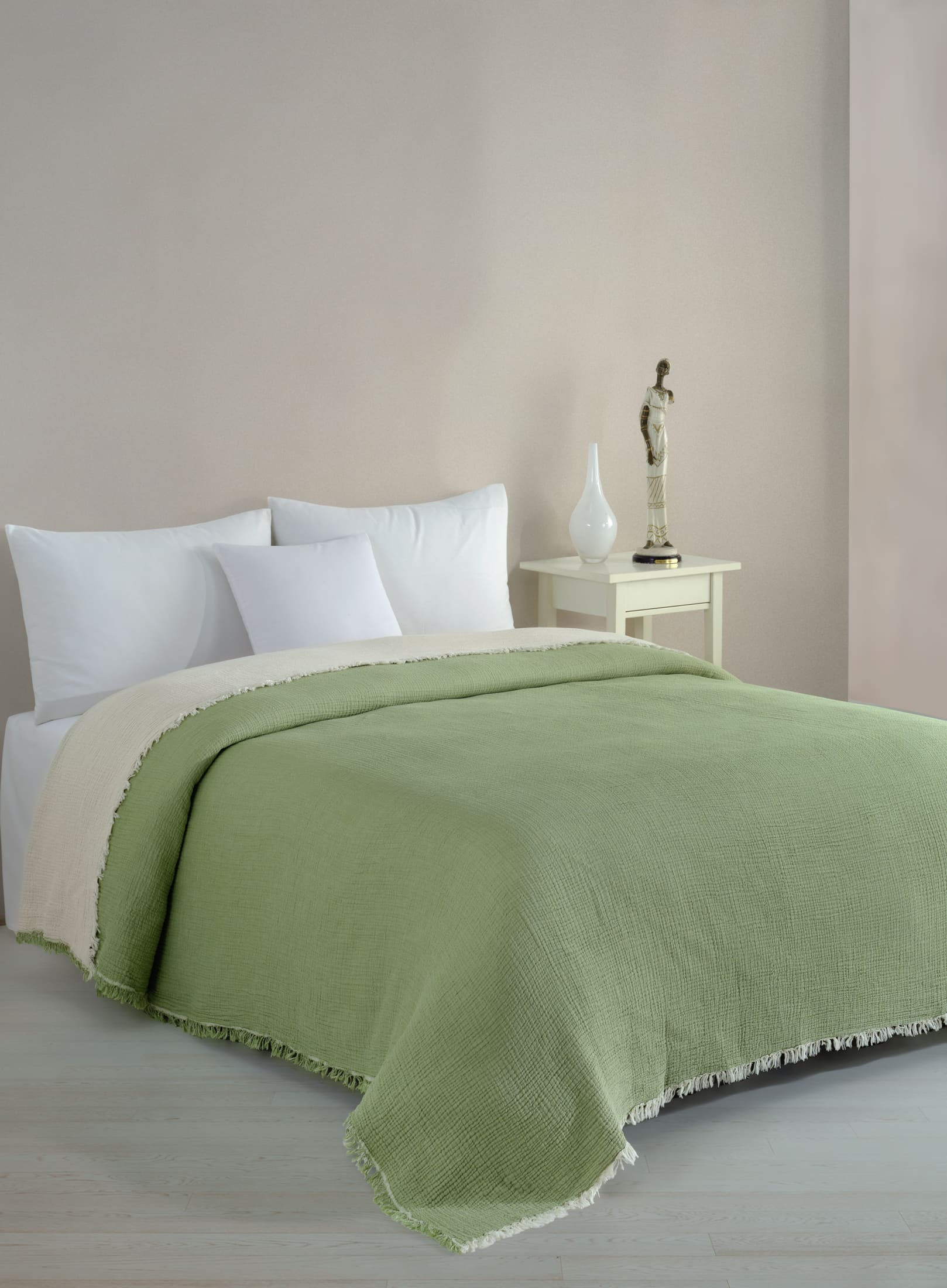 Begonville Bedspread Cloudy 4-Ply Cotton Blanket - Green